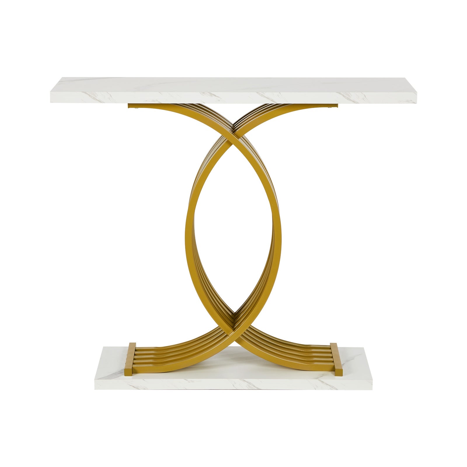 Oikiture Console Table Hallway Marble Effect Coffee Narrow Side Desk White&Gold - Sunyee