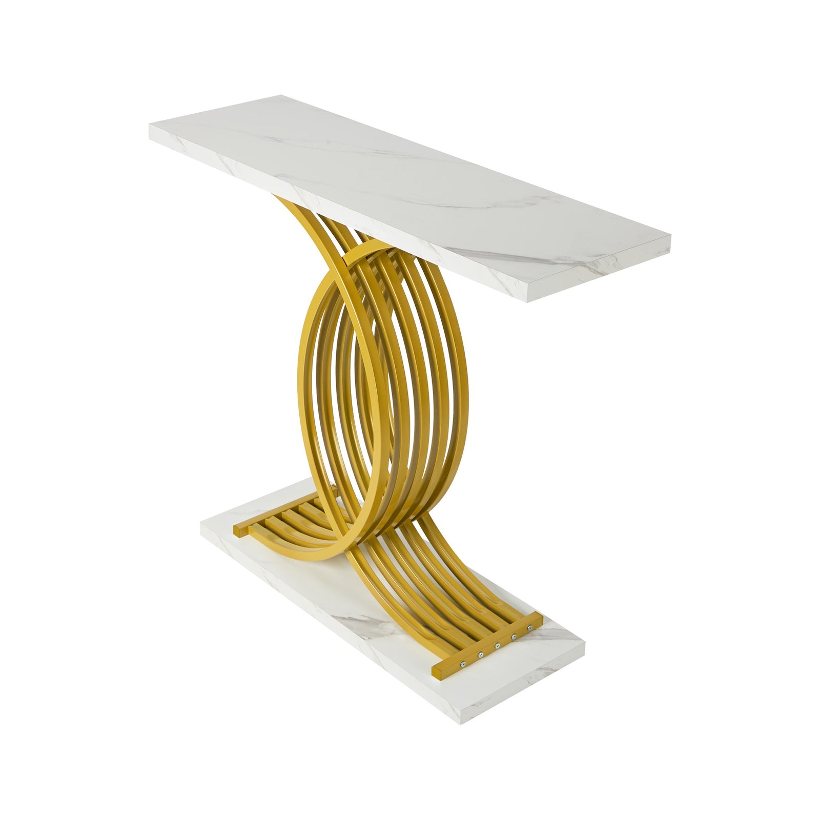 Oikiture Console Table Hallway Marble Effect Coffee Narrow Side Desk White&Gold - Sunyee