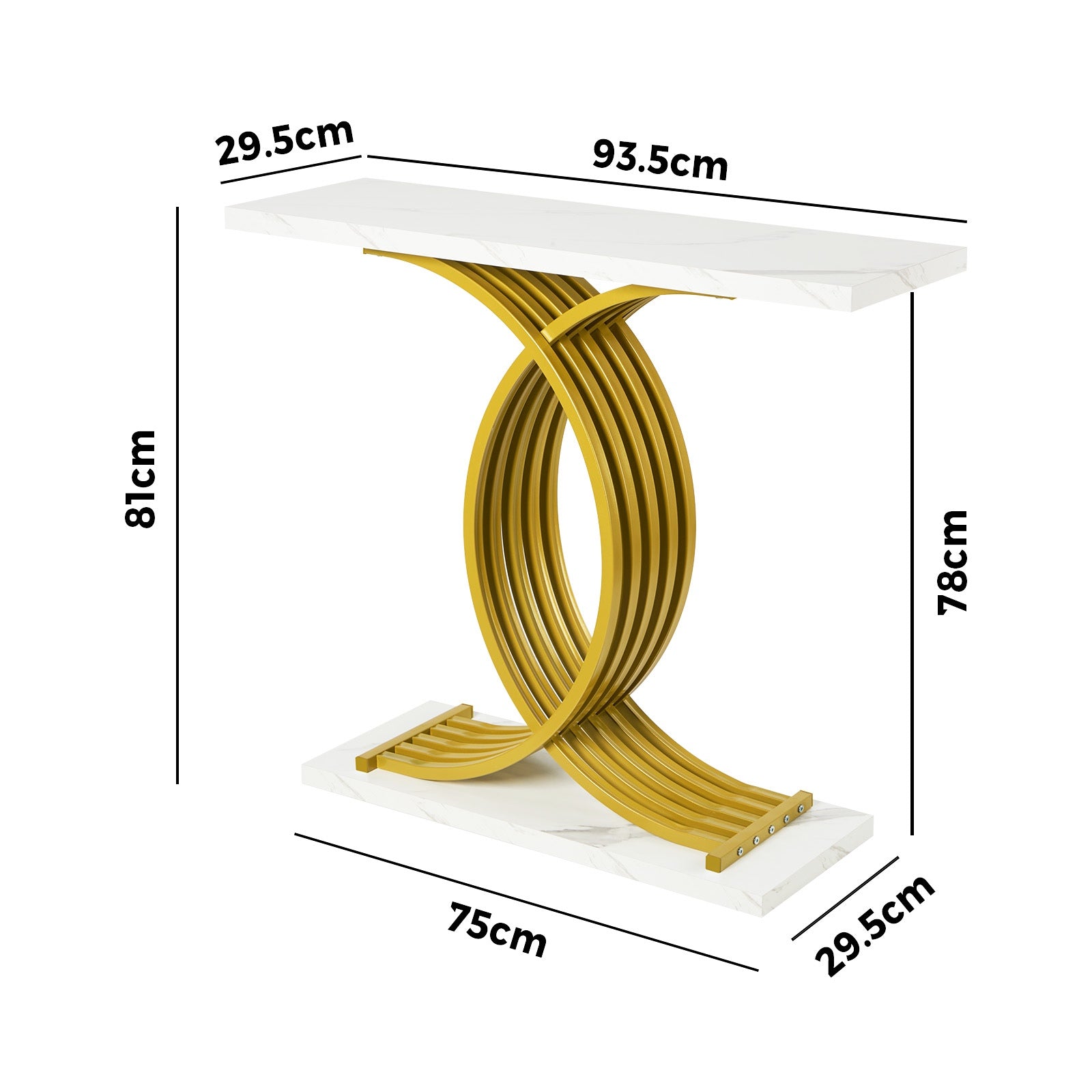 Oikiture Console Table Hallway Marble Effect Coffee Narrow Side Desk White&Gold - Sunyee