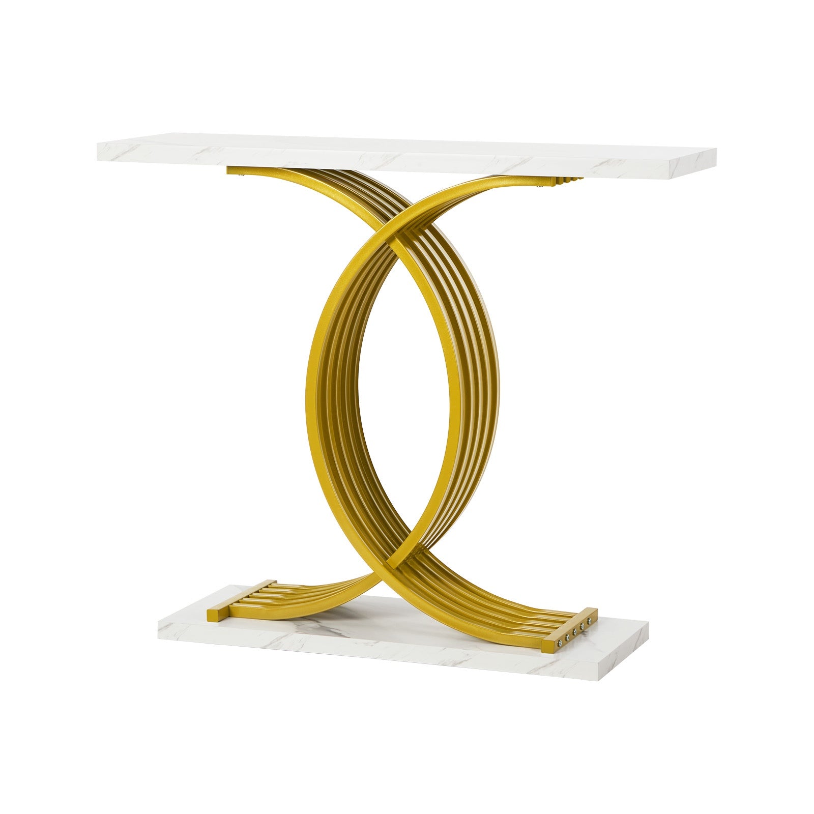 Oikiture Console Table Hallway Marble Effect Coffee Narrow Side Desk White&Gold - Sunyee