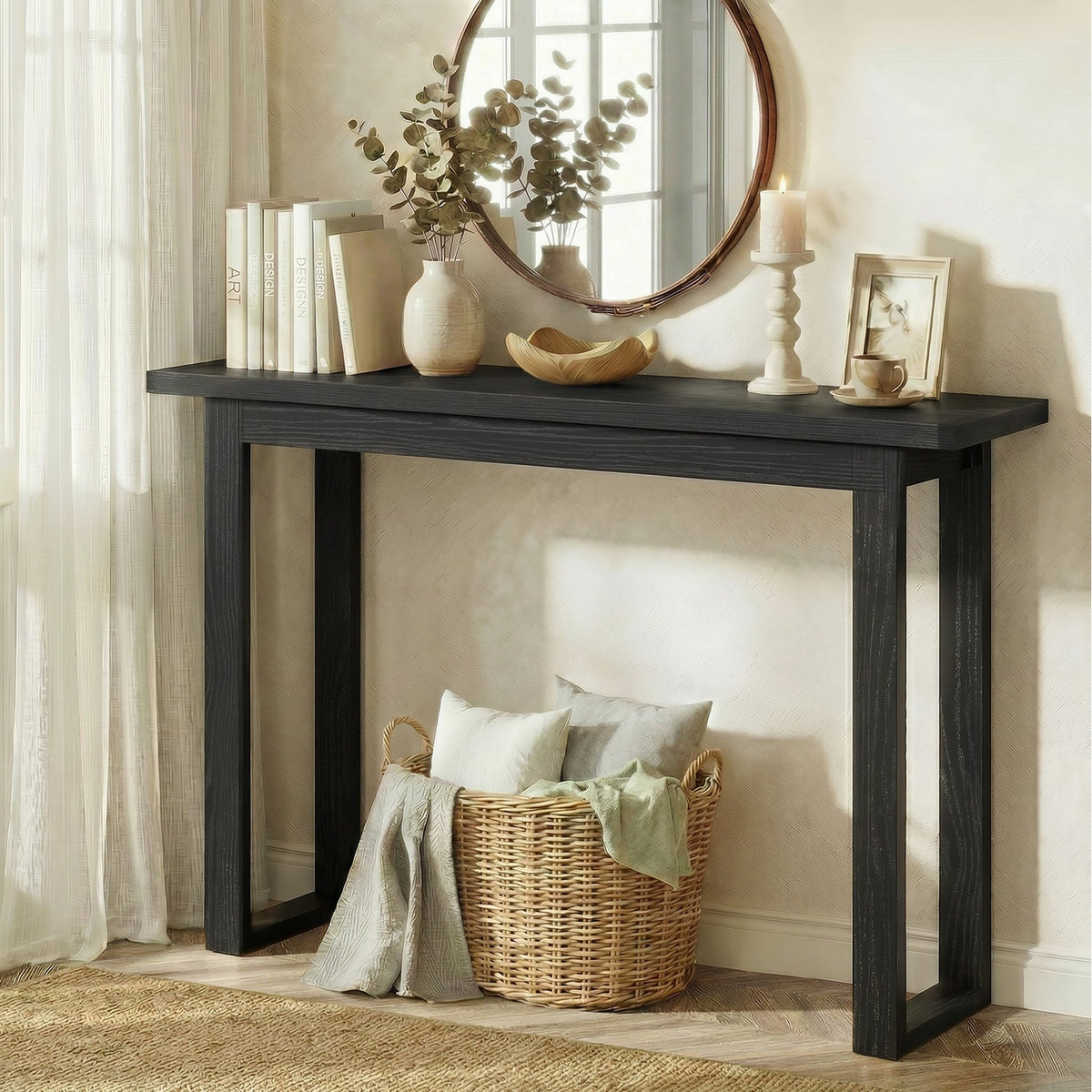 Oikiture Console Table Narrow Hall Entryway Sofa Table Display Shelf
