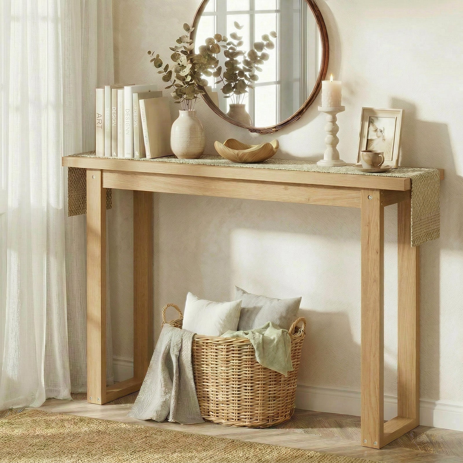 Oikiture Console Table Narrow Hall Entryway Desk Sofa Table Display Shelf
