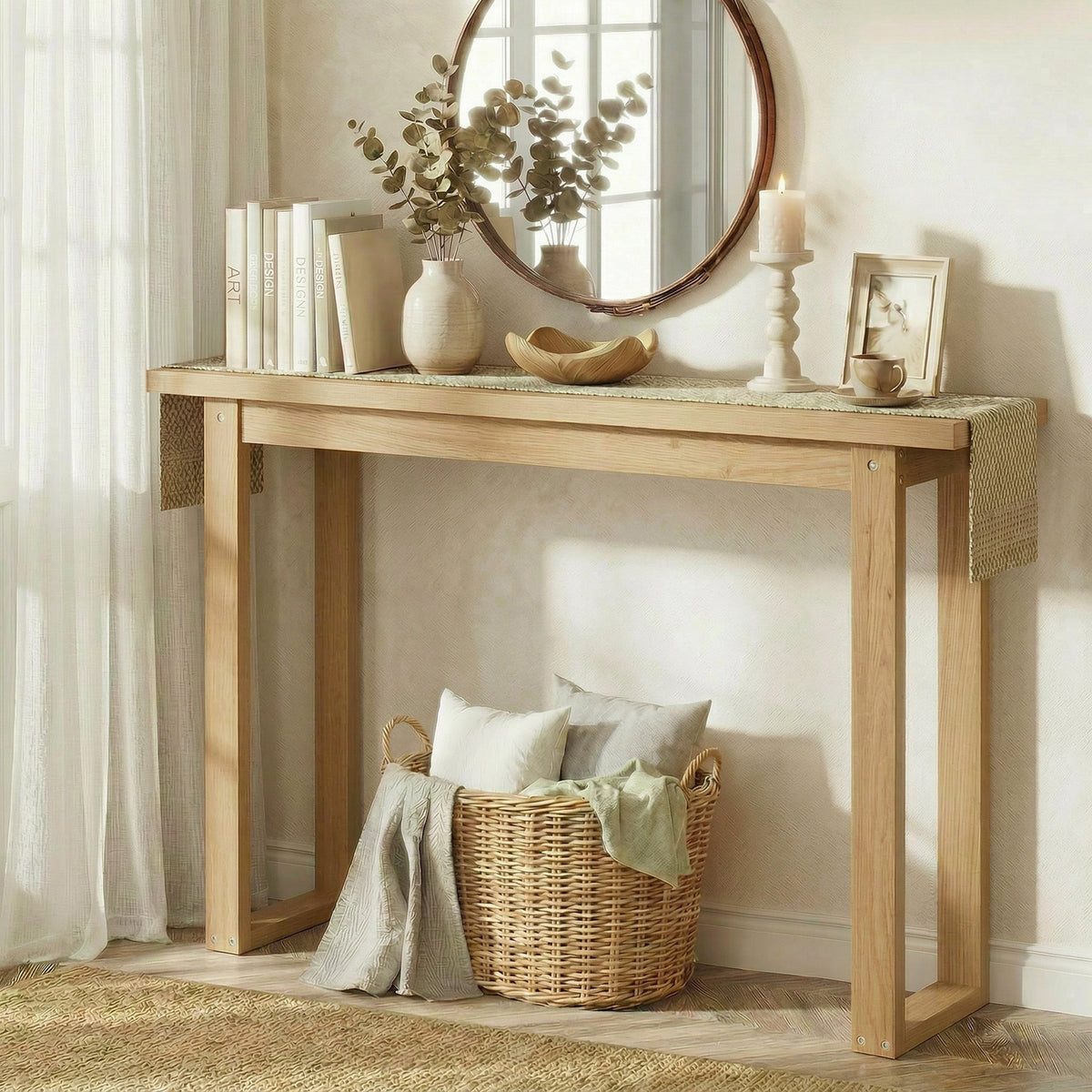 Oikiture Console Table Narrow Hall Entryway Sofa Table Display Shelf