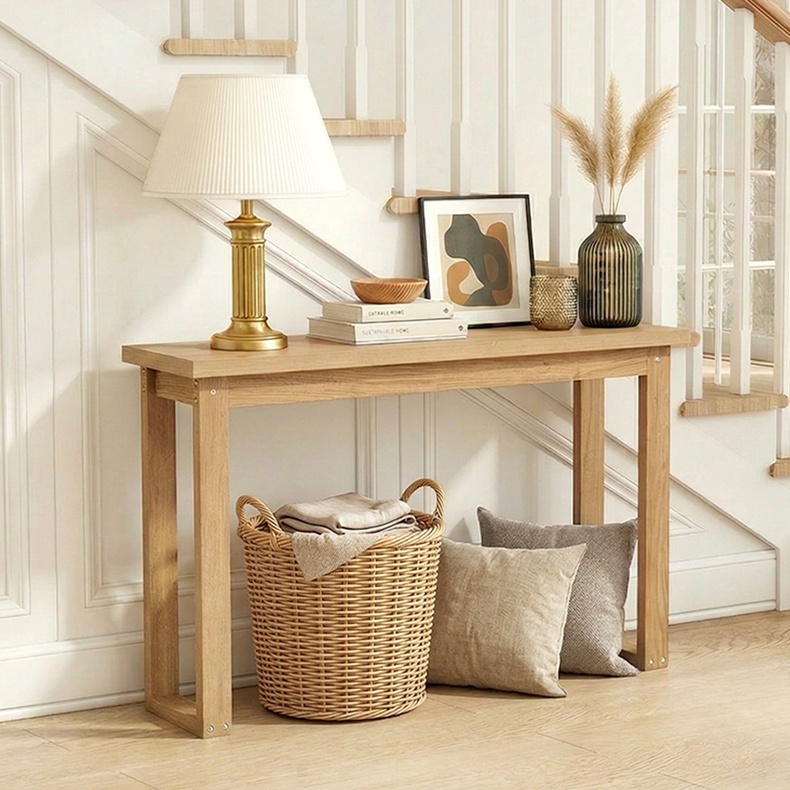 Oikiture Console Table Narrow Hall Entryway Desk Sofa Table Display Shelf