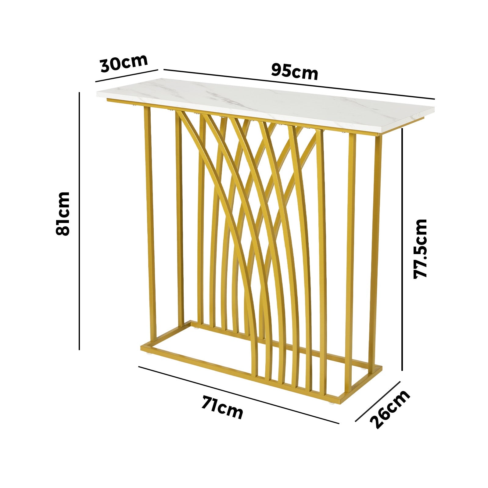 Oikiture Console Table Hallway Marble Effect Tabletop Entry Desk White&Gold - Sunyee