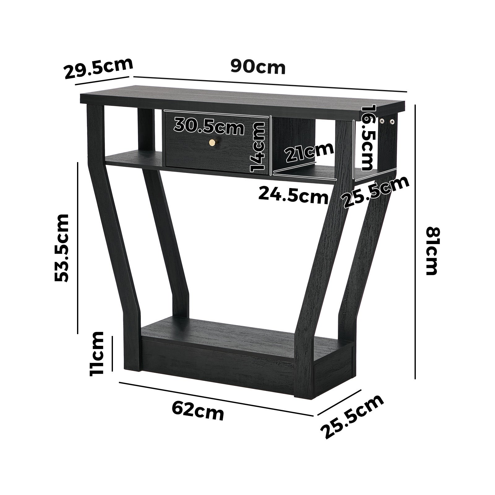 Oikiture Console Table 1 Drawer Hallway Entryway Storage Shelf Side Desk Black - Sunyee