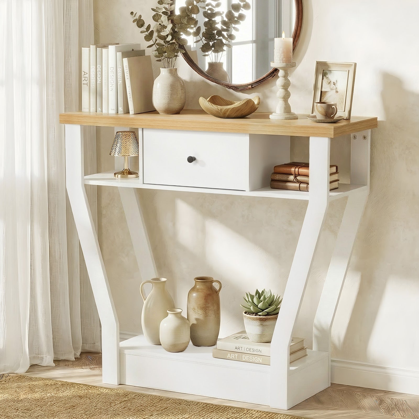 Oikiture Console Table 1 Drawer Hallway Entryway Storage Shelf Side Desk WH&WD - Sunyee