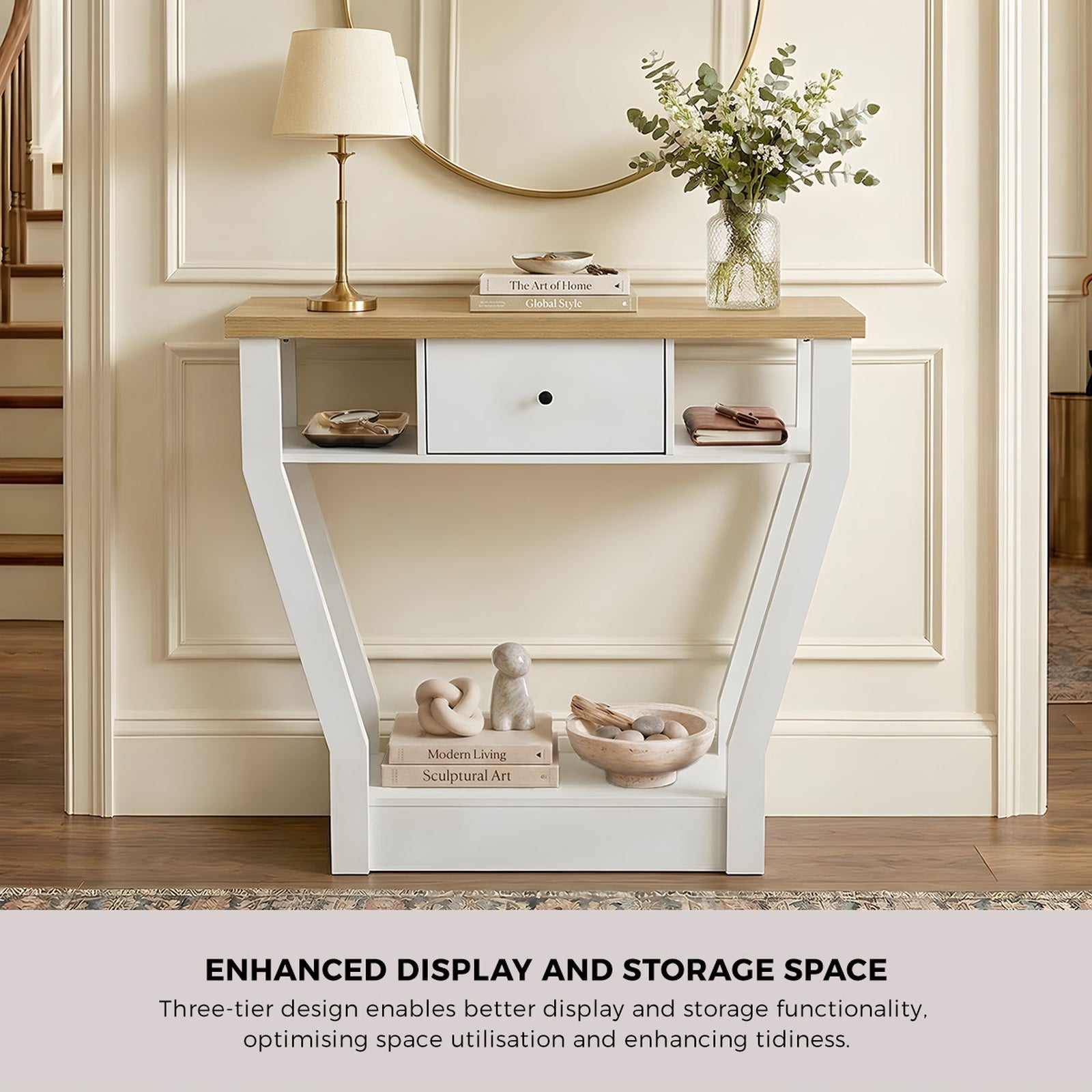 Oikiture Console Table 1 Drawer Hallway Entryway Storage Shelf Side Desk WH&WD - Sunyee