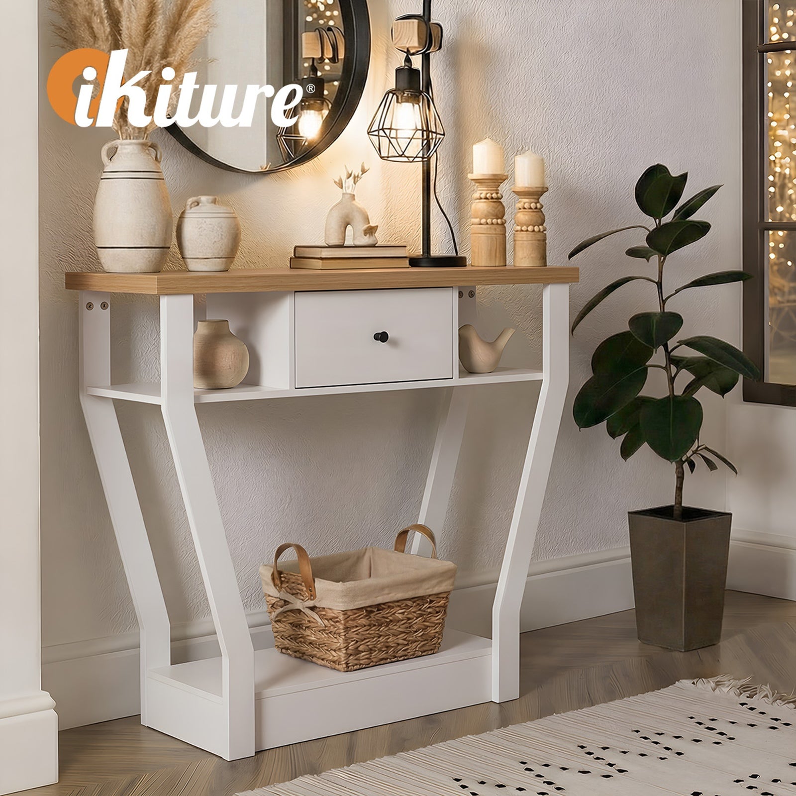 Oikiture Console Table 1 Drawer Hallway Entryway Storage Shelf Side Desk WH&WD - Sunyee