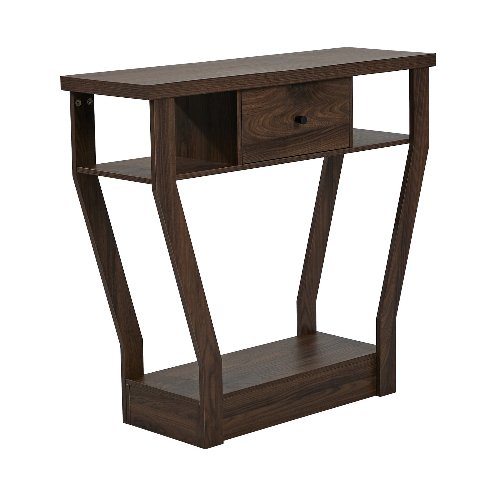 Oikiture Console Table 1 Drawer Hallway Entryway Storage Shelf Side Desk Walnut - Sunyee
