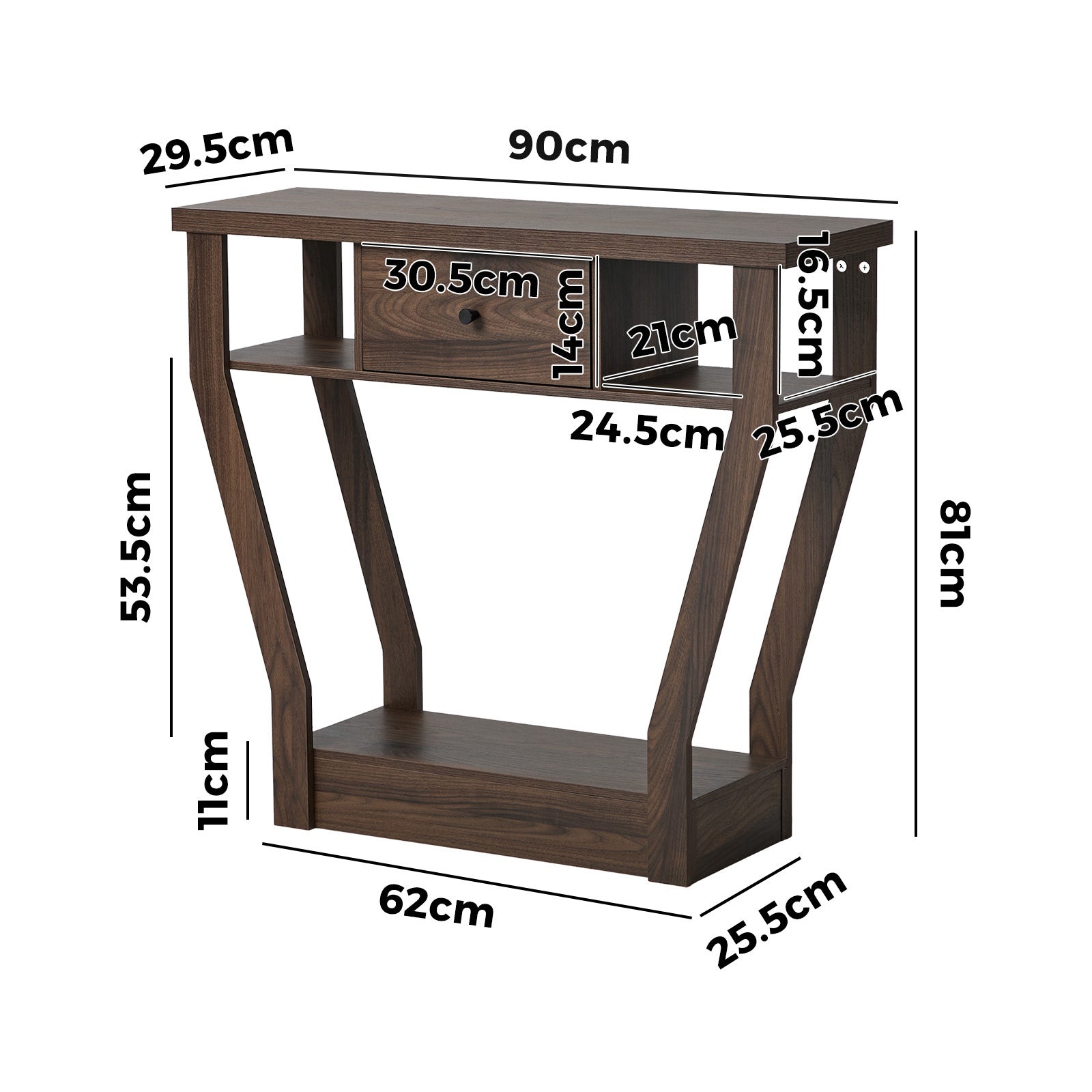 Oikiture Console Table 1 Drawer Hallway Entryway Storage Shelf Side Desk Walnut - Sunyee
