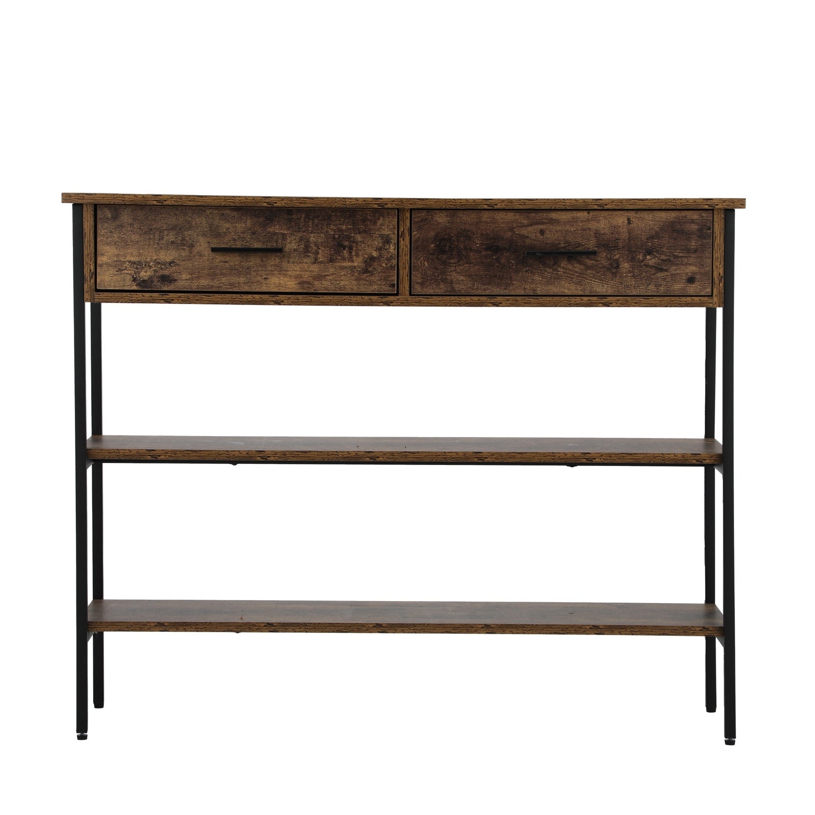 Oikiture 3-Tier Console Table Wood Sofa Table with 2 Drawers Hall Side Entry