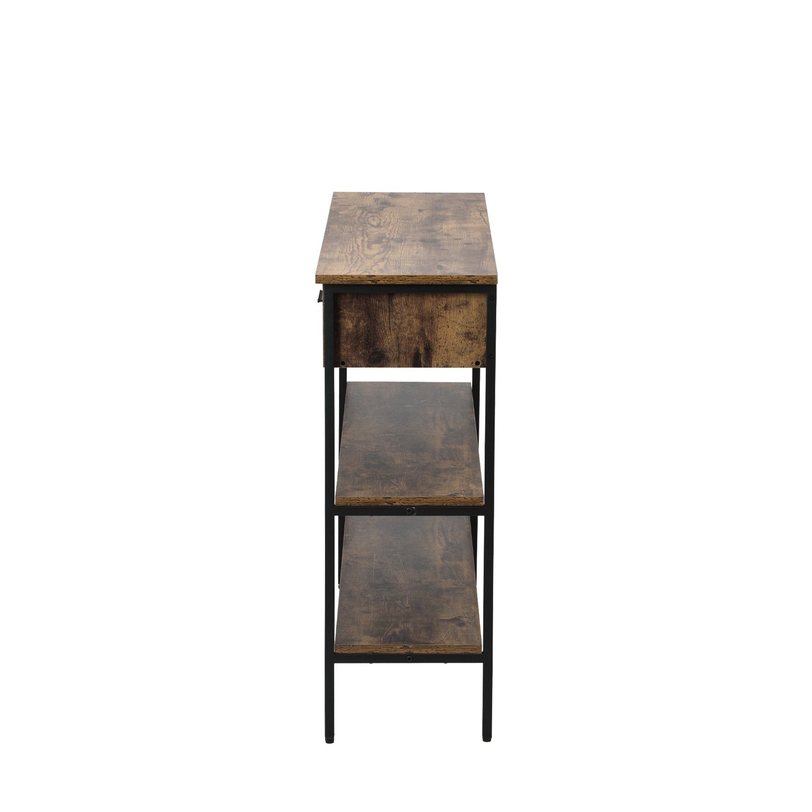 Oikiture 3-Tier Console Table Wood Sofa Table with 2 Drawers Hall Side Entry