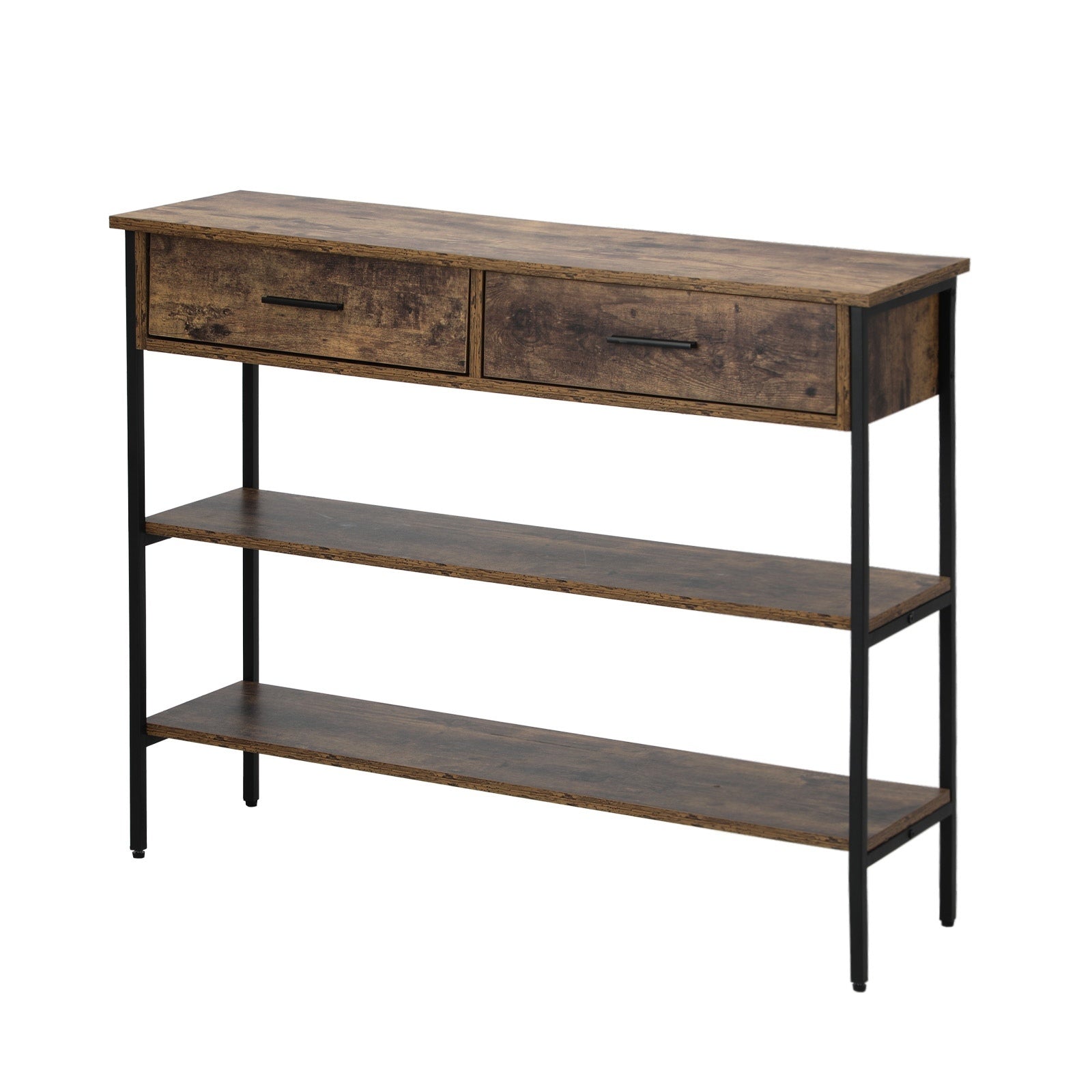 Oikiture 3-Tier Console Table Wood Sofa Table with 2 Drawers Hall Side Entry