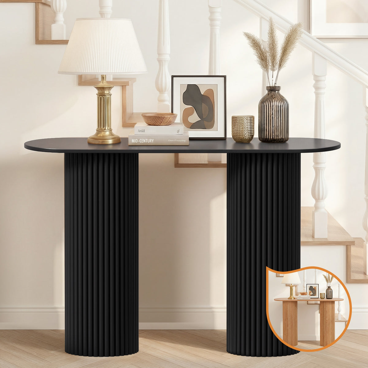 Oikiture Console Table Oval Hallway Desk Modern Entryway Table