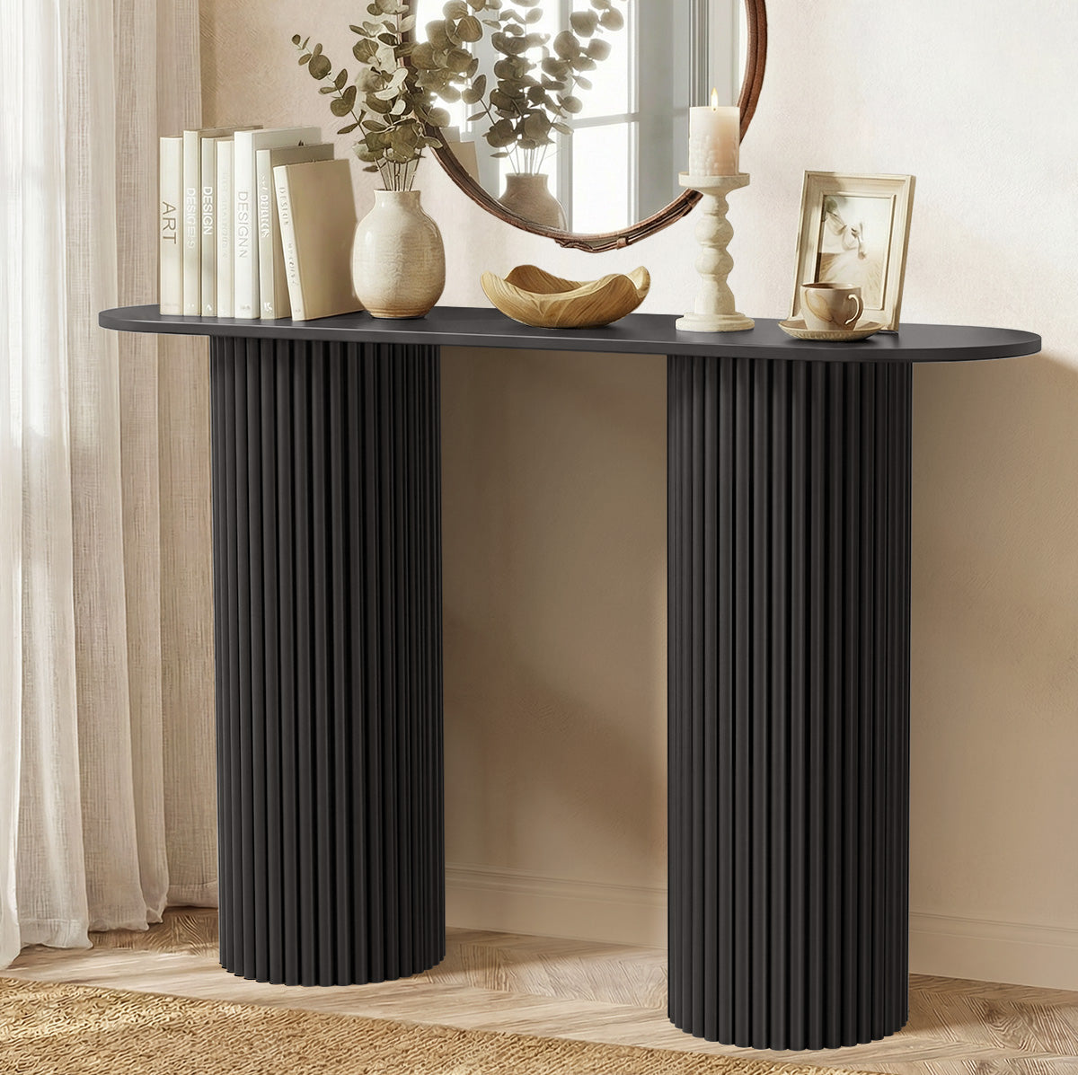 Oikiture Console Table Oval Hallway Desk Modern Entryway Table