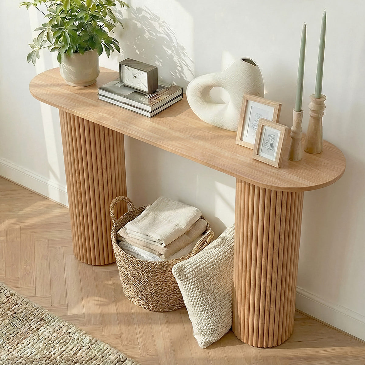 Oikiture Console Table Oval Hallway Desk Modern Entryway Table