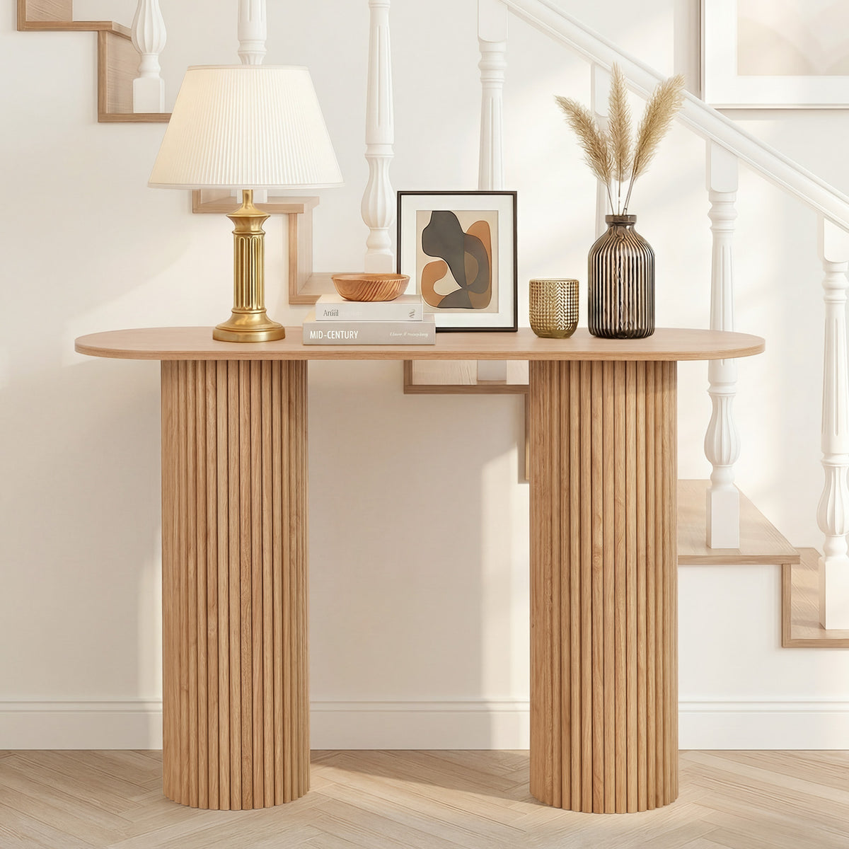 Oikiture Console Table Oval Hallway Desk Modern Entryway Table