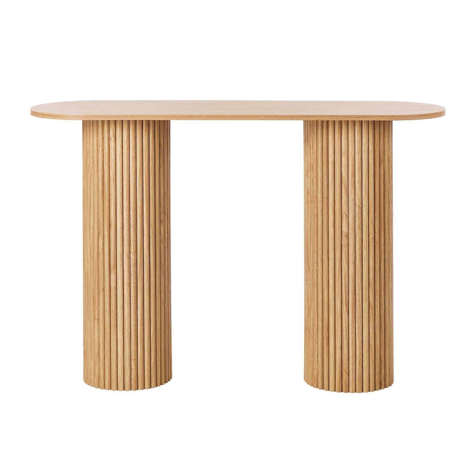 Oikiture Console Table Oval Hallway Desk Modern Entryway Table Natural