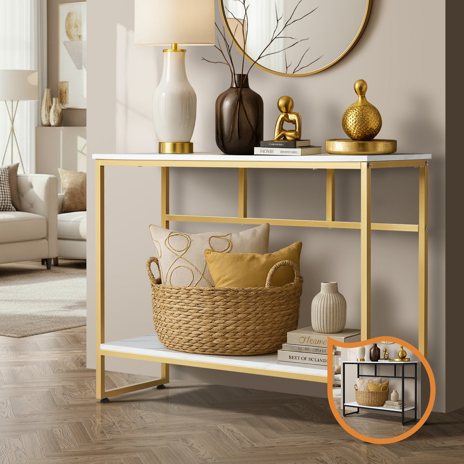 Oikiture Console Table Hallway Marble Effect Metal Entry Table Display - Sunyee
