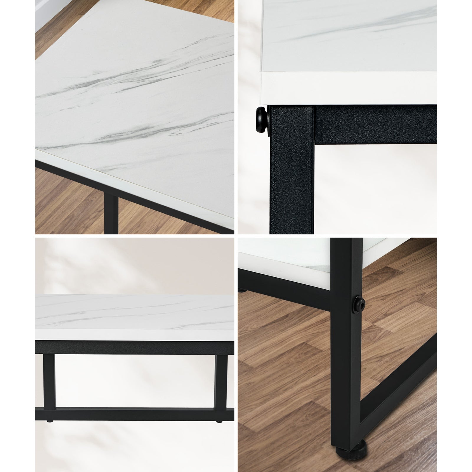 Oikiture Console Table Hallway Marble Effect Metal Entry Table Display WH&BK - Sunyee