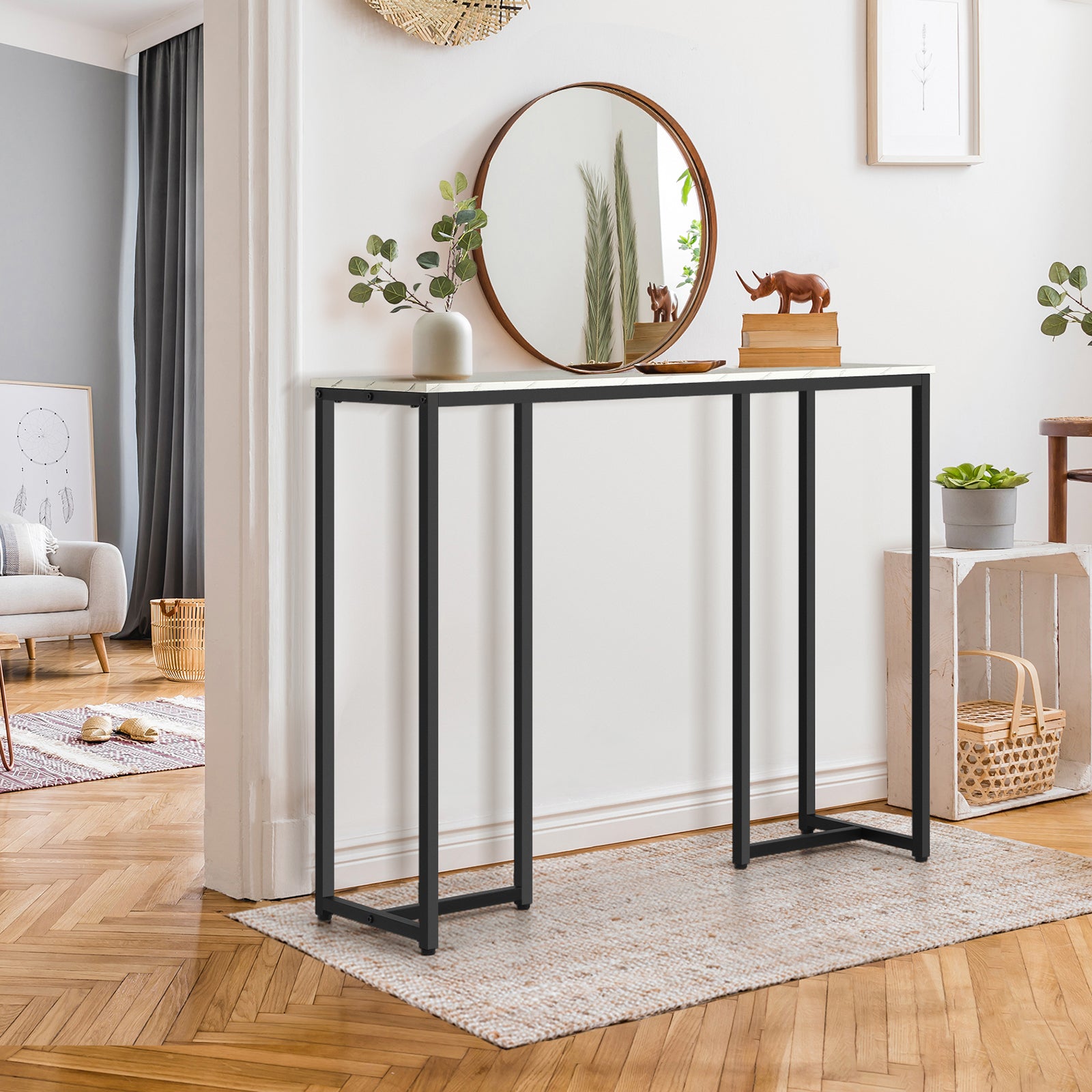 Oikiture Console Table Hallway Entry Side Tables Marble Effect Hall Display - Sunyee