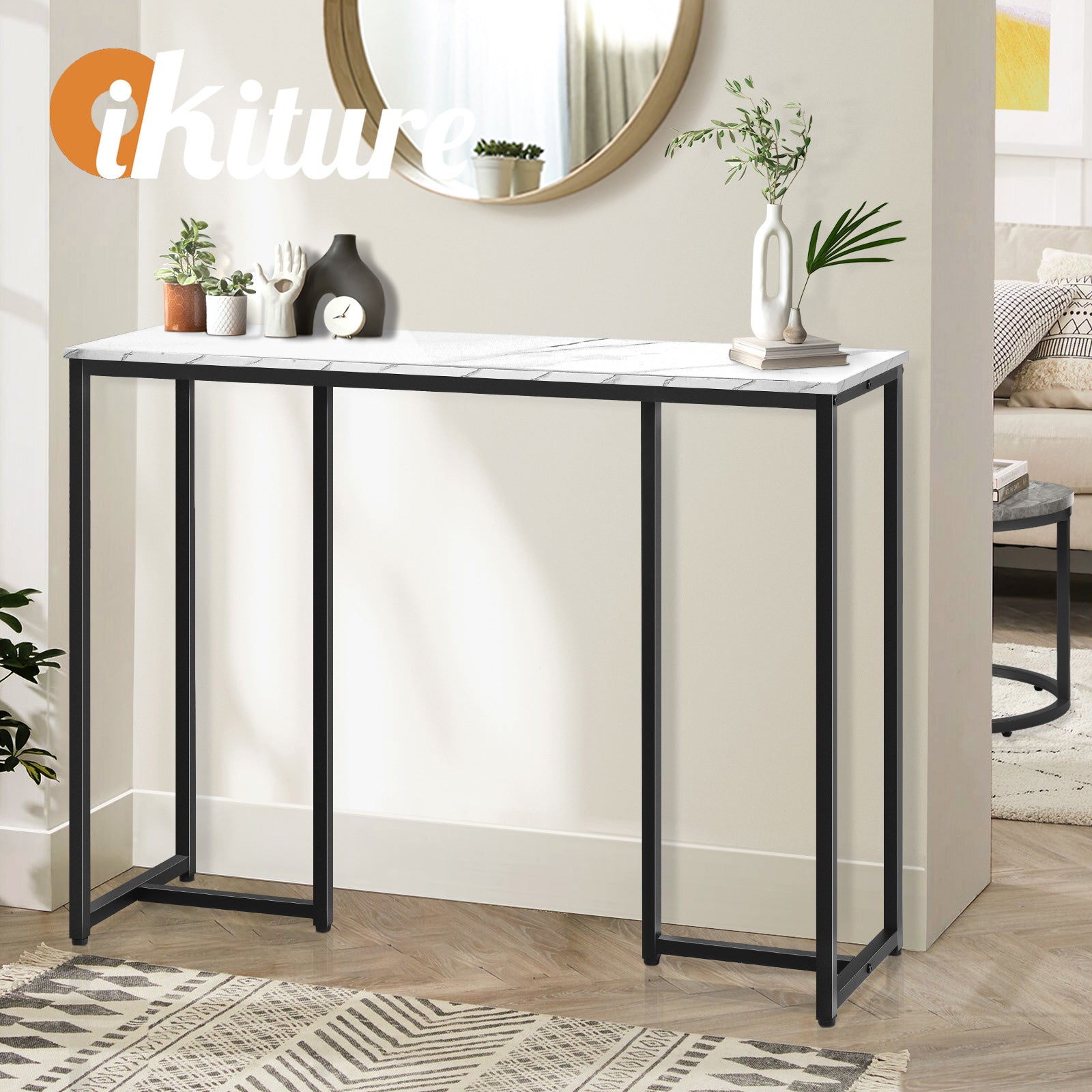 Oikiture Console Table Hallway Entry Side Tables Marble Effect Hall Display - Sunyee