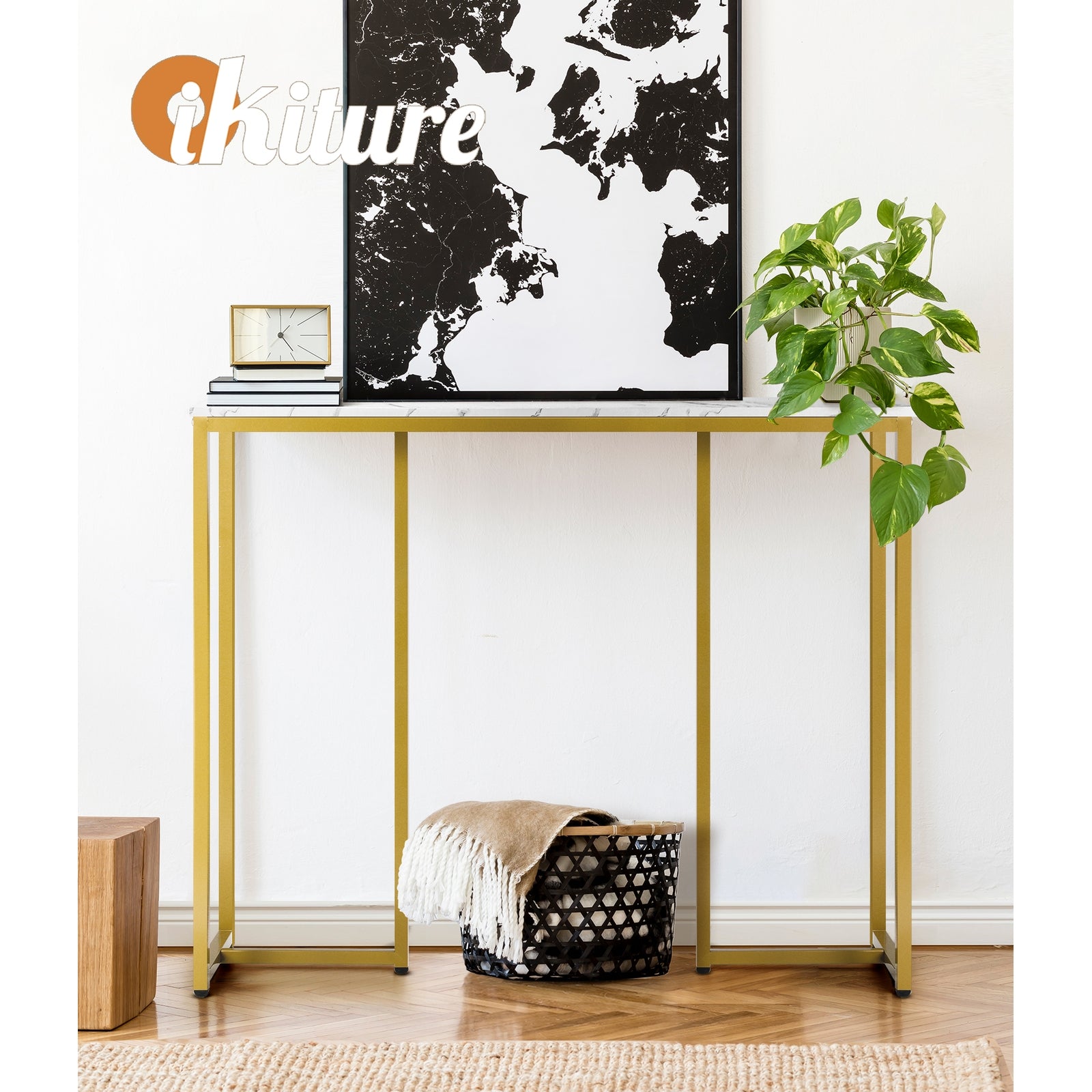 Oikiture Console Table Hallway Entry Side Tables Marble Effect Hall Display WHGD - Sunyee