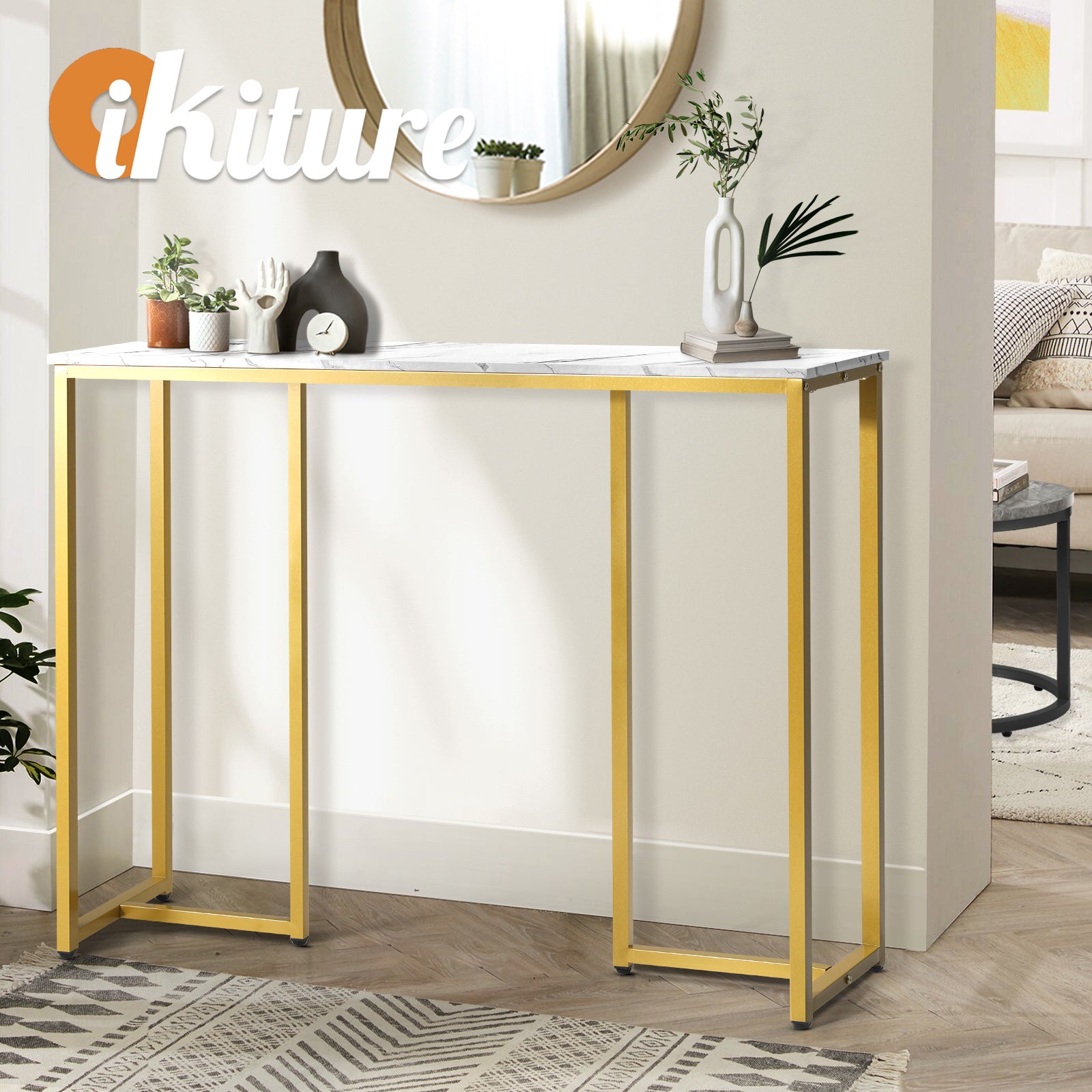 Oikiture Console Table Hallway Entry Side Tables Marble Effect Hall Display WHGD - Sunyee