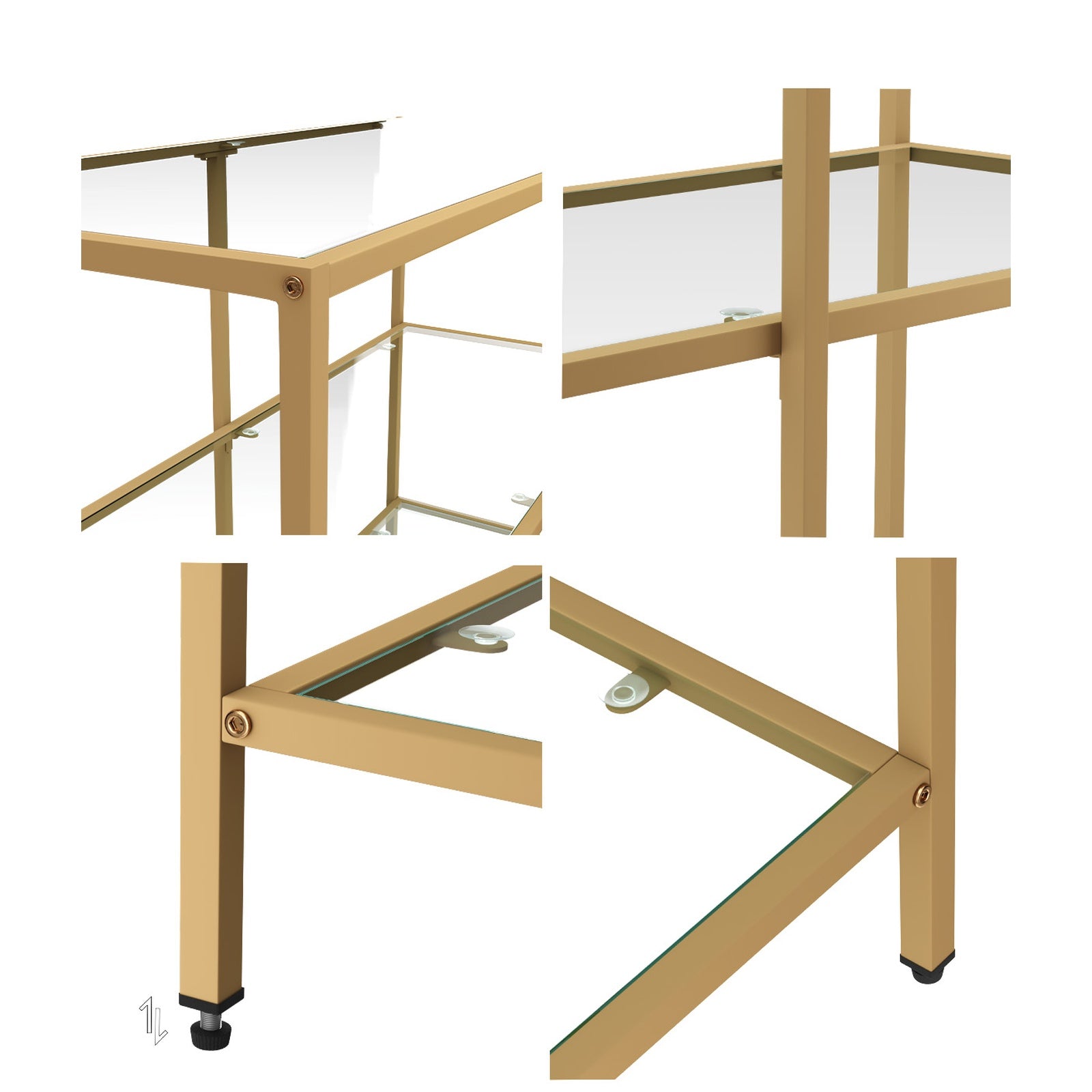 Oikiture Console Table Tempered Glass Sofa Table Hall Side Entry 3 Shelves Gold - Sunyee
