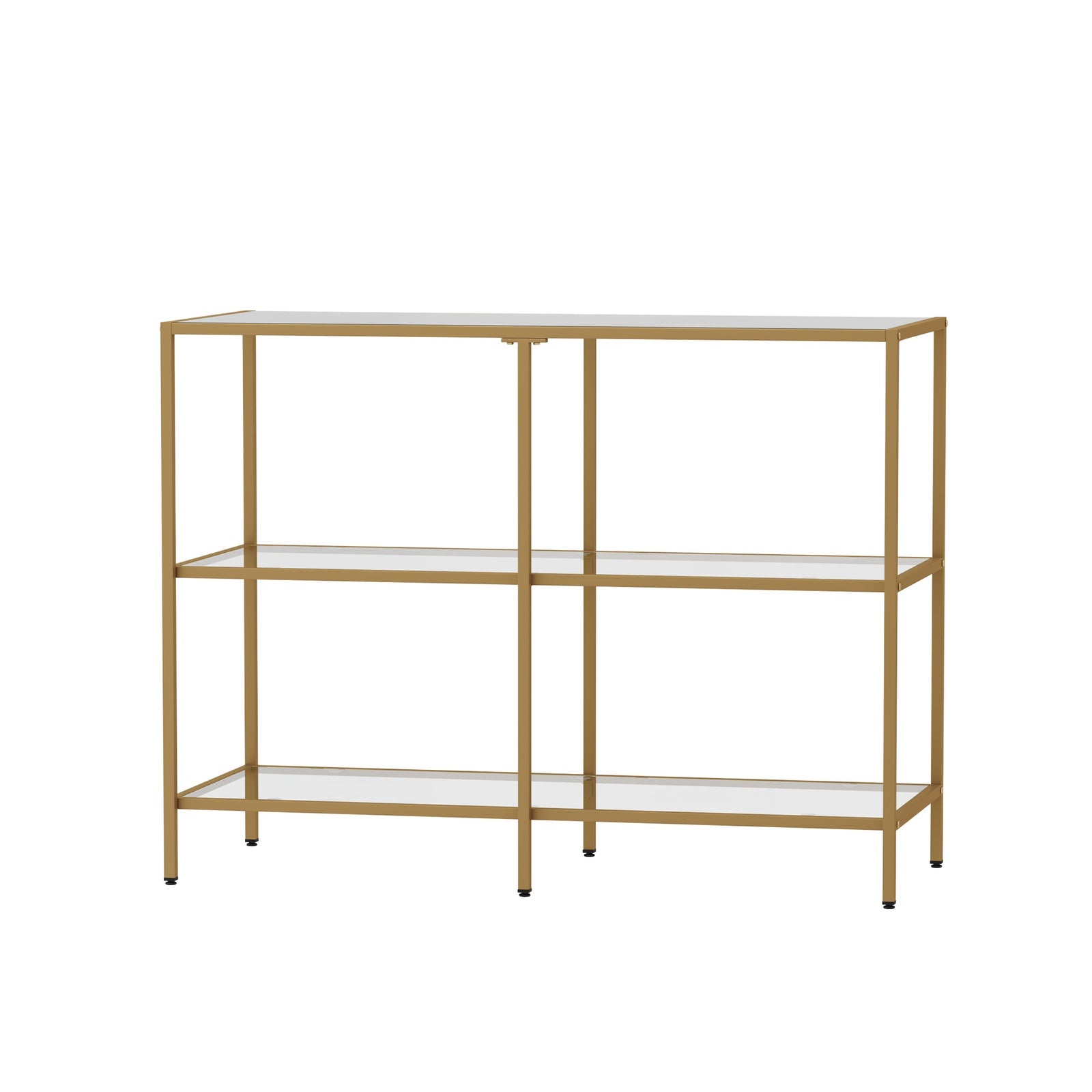 Oikiture Console Table Tempered Glass Sofa Table Hall Side Entry 3 Shelves Gold - Sunyee