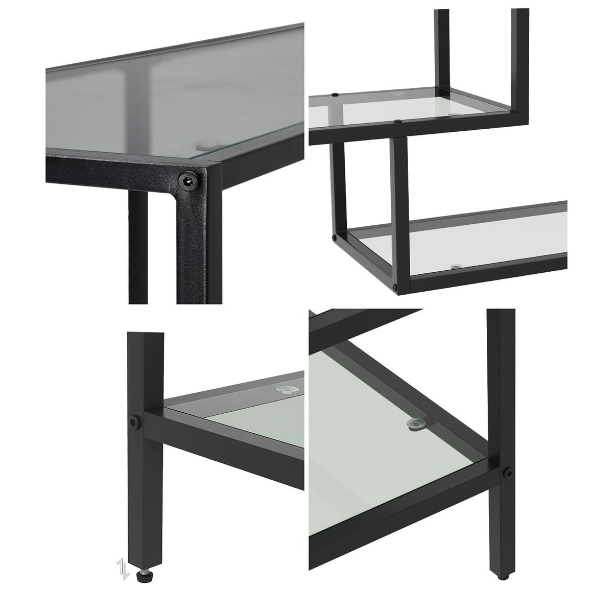 Oikiture Console Table Tempered Glass Sofa Table Hall Side Entry 4 Shelves Black - Sunyee