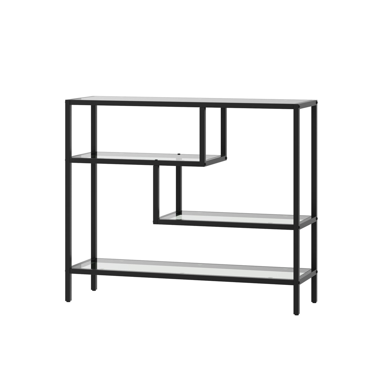 Oikiture Console Table Tempered Glass Sofa Table Hall Side Entry 4 Shelves Black - Sunyee