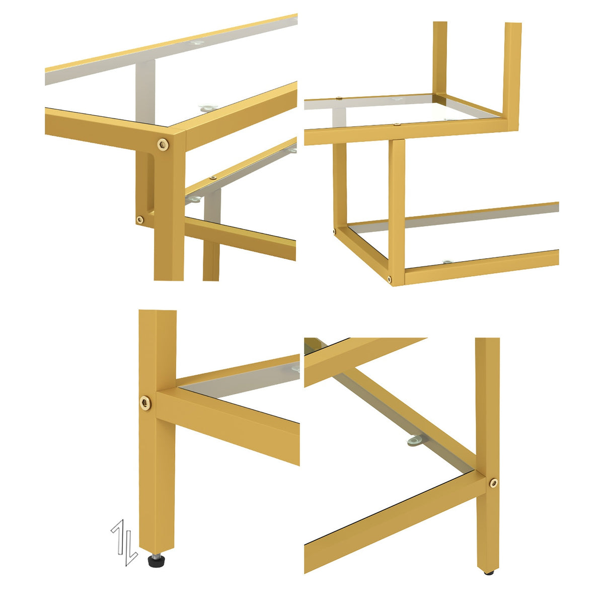 Oikiture Console Table Tempered Glass Sofa Table Hall Side Entry 4 Shelves Gold - Sunyee