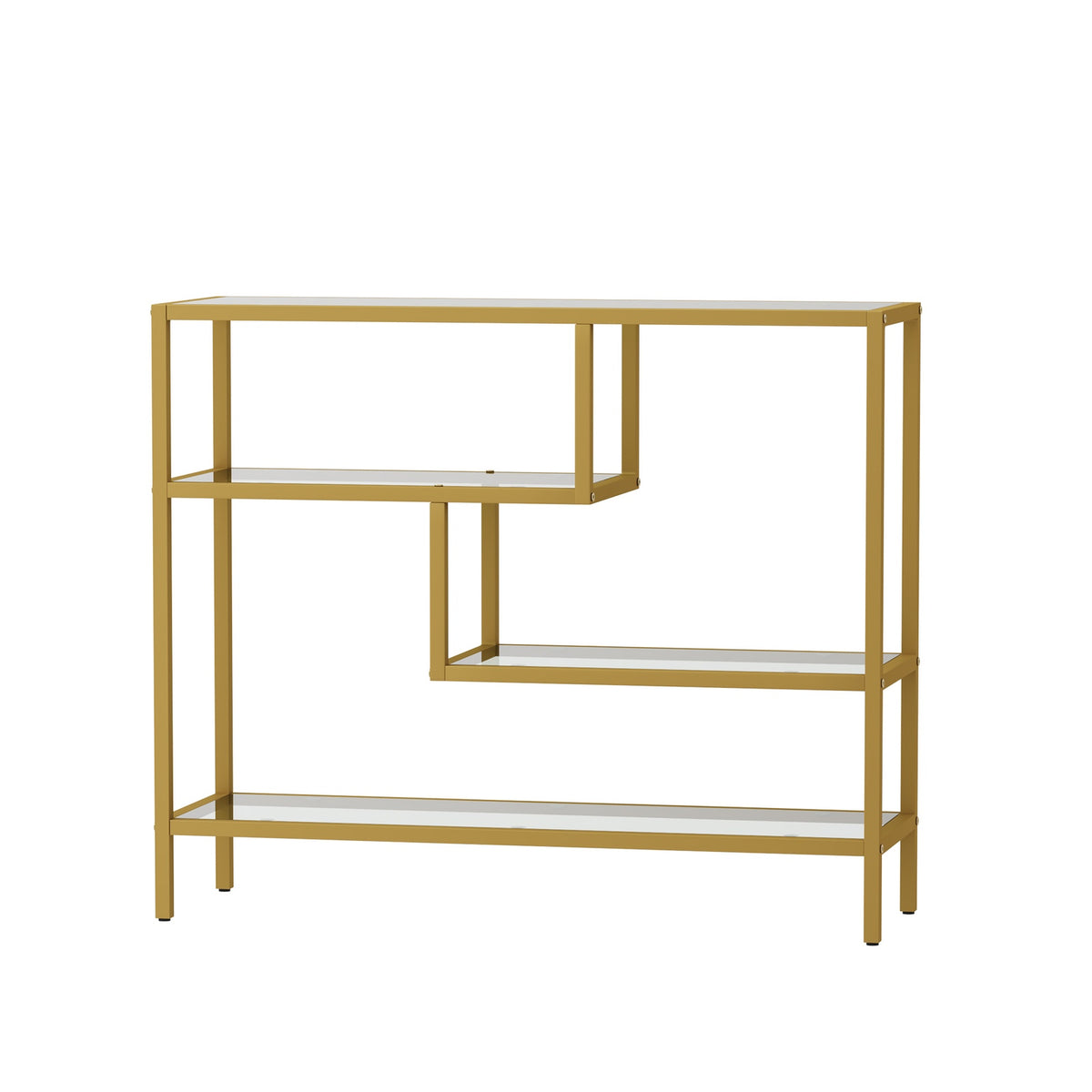 Oikiture Console Table Tempered Glass Sofa Table Hall Side Entry 4 Shelves Gold - Sunyee