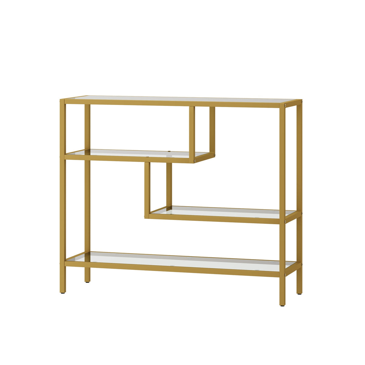 Oikiture Console Table Tempered Glass Sofa Table Hall Side Entry 4 Shelves Gold - Sunyee