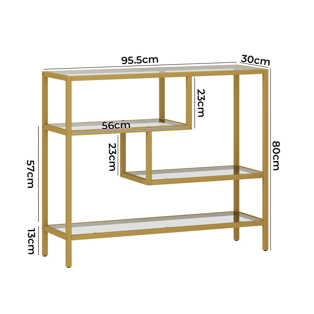 Oikiture Console Table Tempered Glass Sofa Table Hall Side Entry 4 Shelves Gold - Sunyee