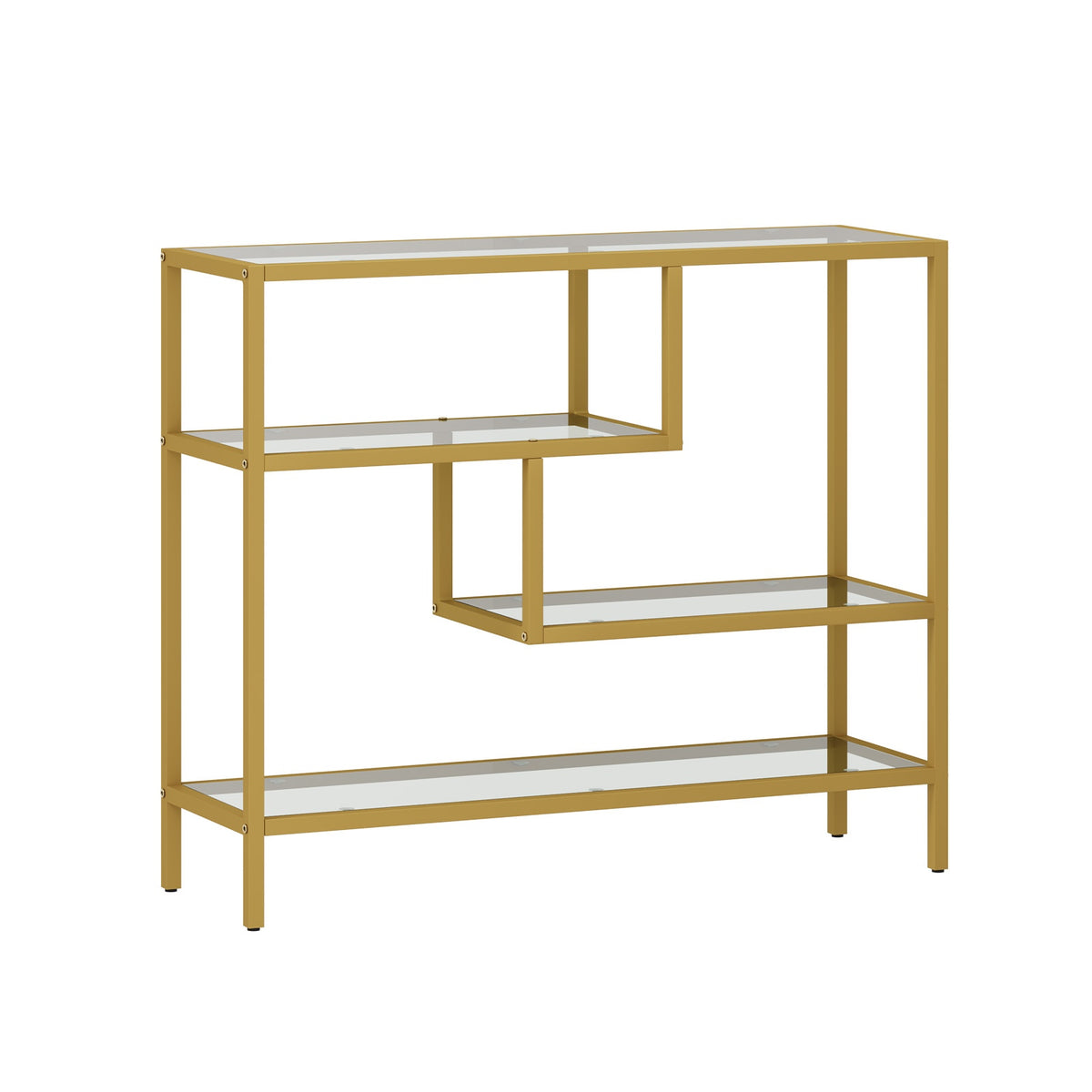 Oikiture Console Table Tempered Glass Sofa Table Hall Side Entry 4 Shelves Gold - Sunyee