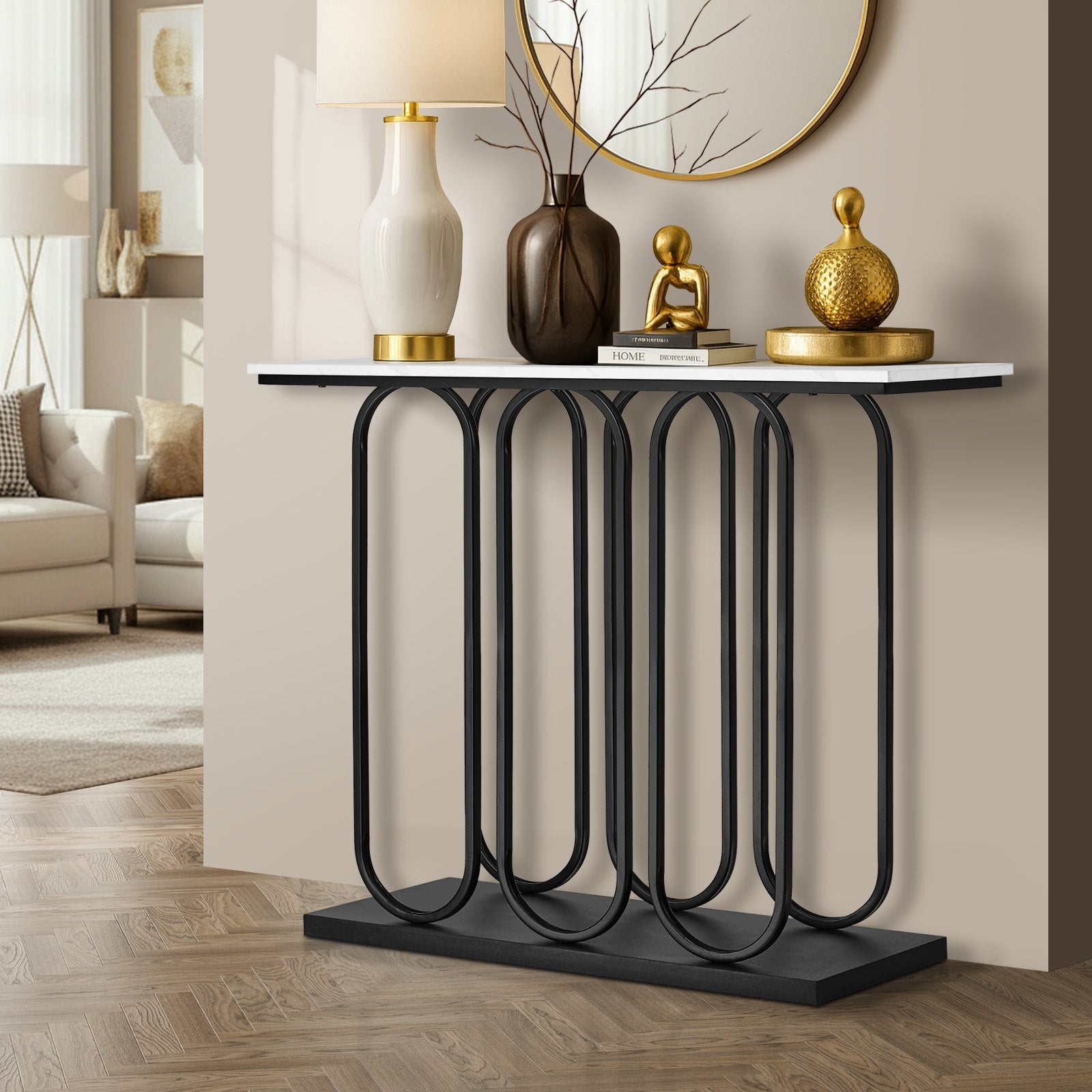 Oikiture Console Table Faux Marble Effect Entry Table Hallway Display Black - Sunyee