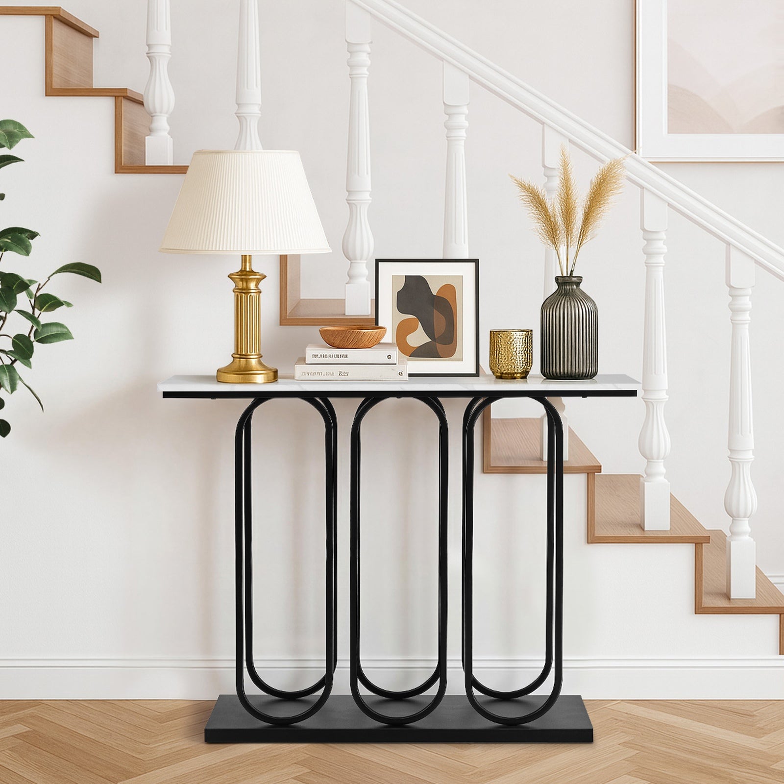 Oikiture Console Table Faux Marble Effect Entry Table Hallway Display Black - Sunyee