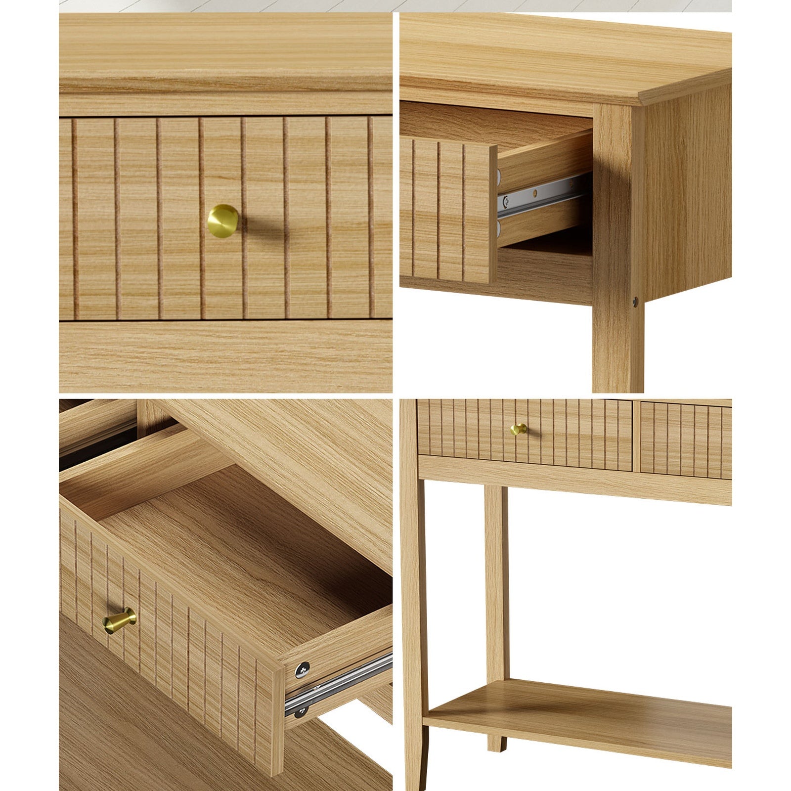 Oikiture 100cm Console Table Hallway Table with 2 Storage Drawer Entry Desk - Sunyee