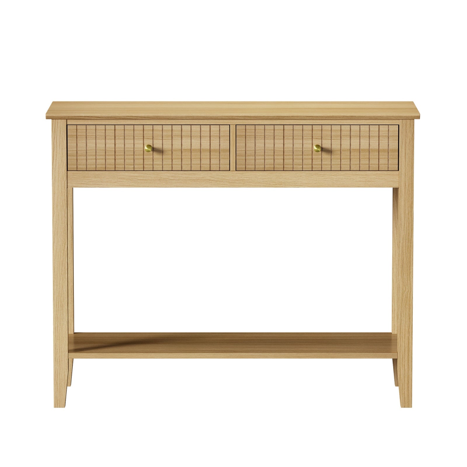 Oikiture 100cm Console Table Hallway Table with 2 Storage Drawer Entry Desk - Sunyee