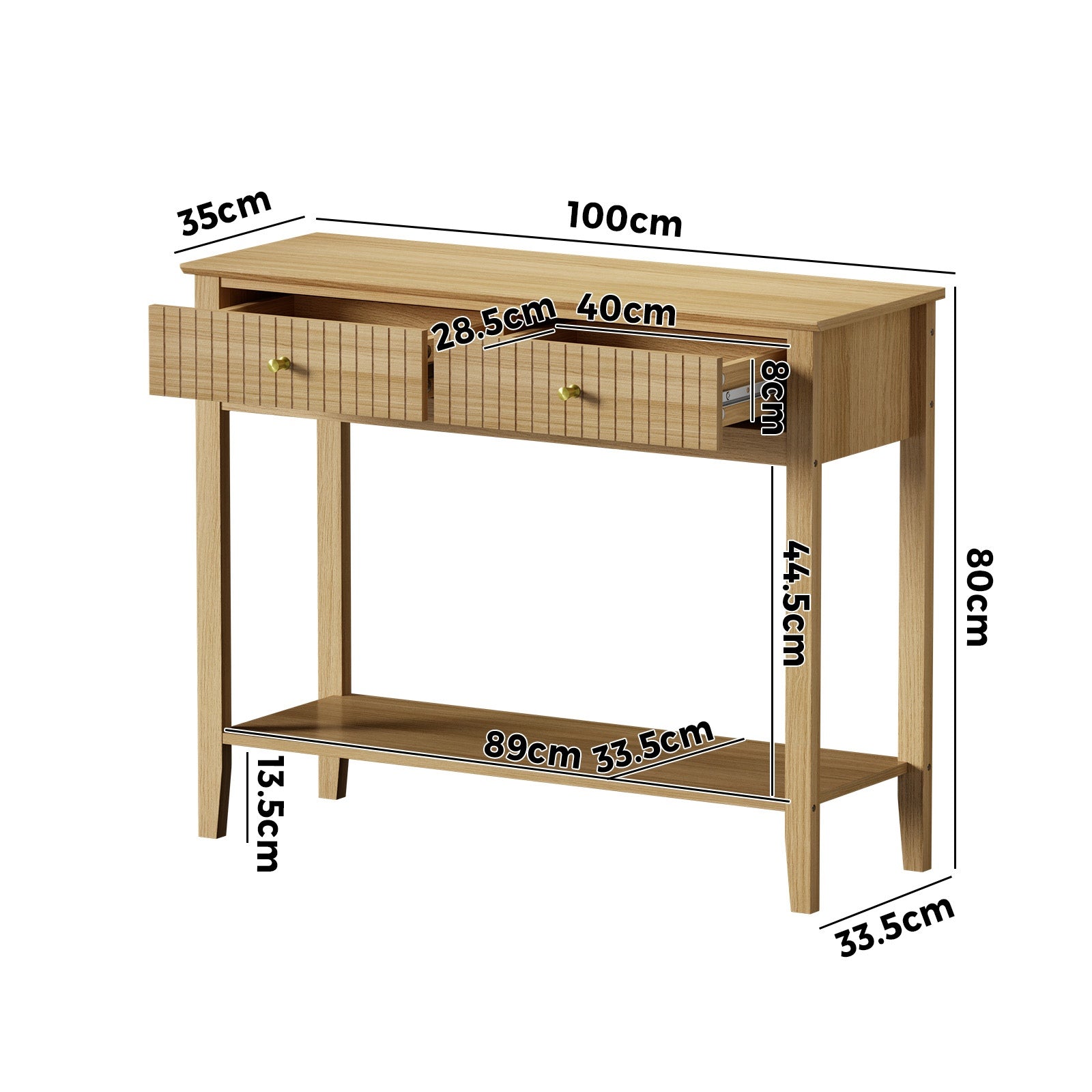 Oikiture 100cm Console Table Hallway Table with 2 Storage Drawer Entry Desk - Sunyee