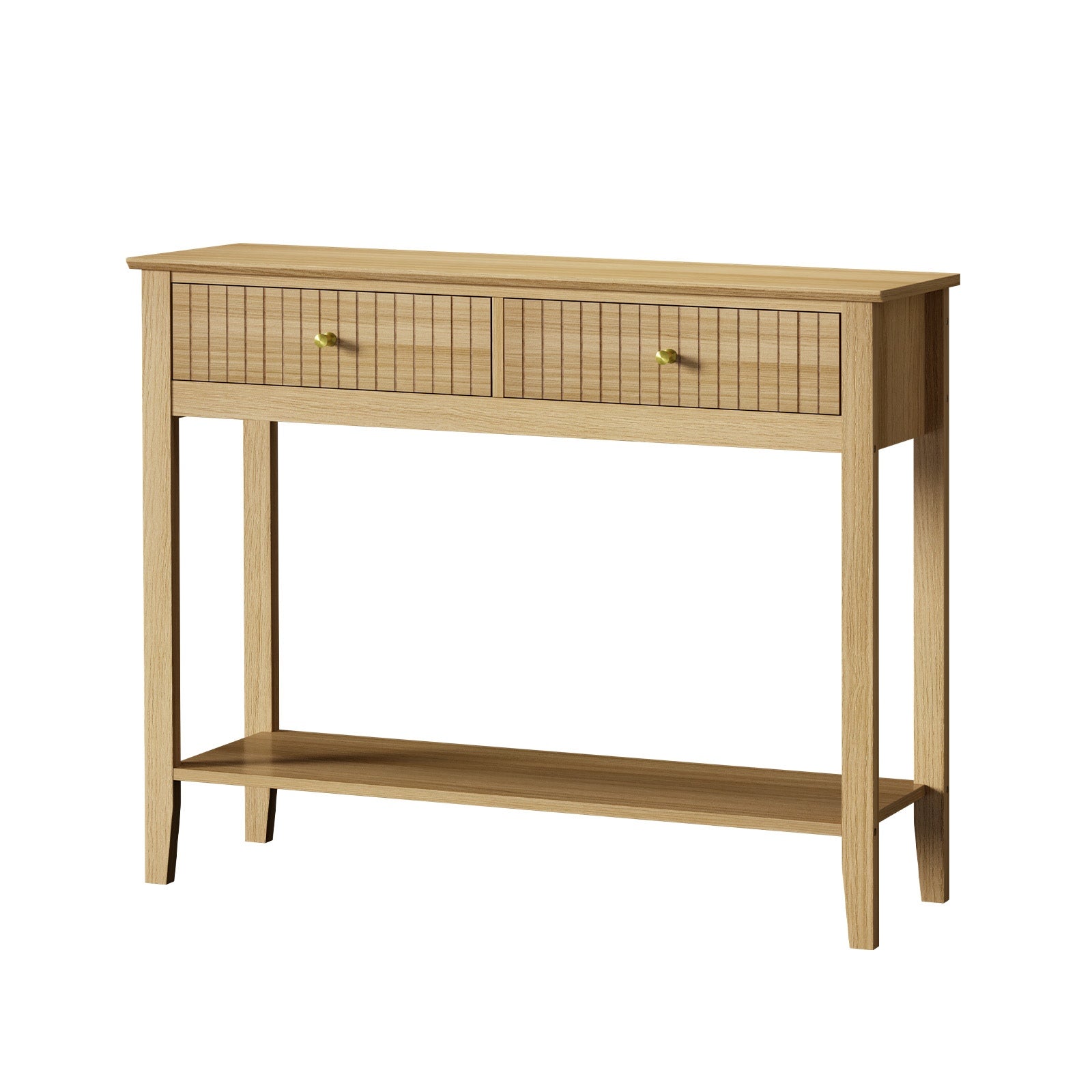 Oikiture 100cm Console Table Hallway Table with 2 Storage Drawer Entry Desk - Sunyee
