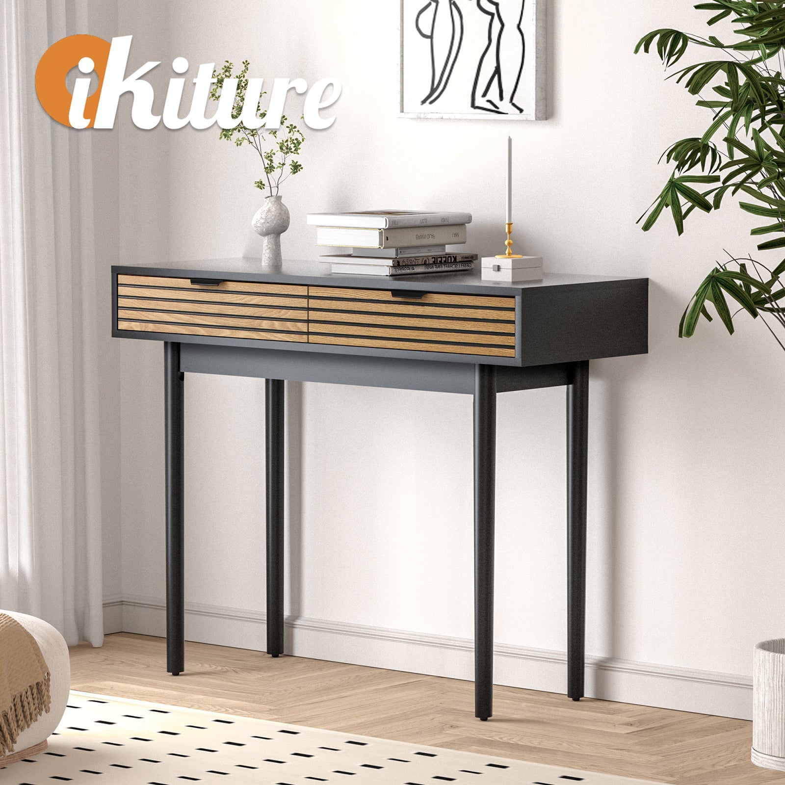 Oikiture Console Table Entry Hallway Side Table Display Desk w/Storage 2 Drawer - Sunyee