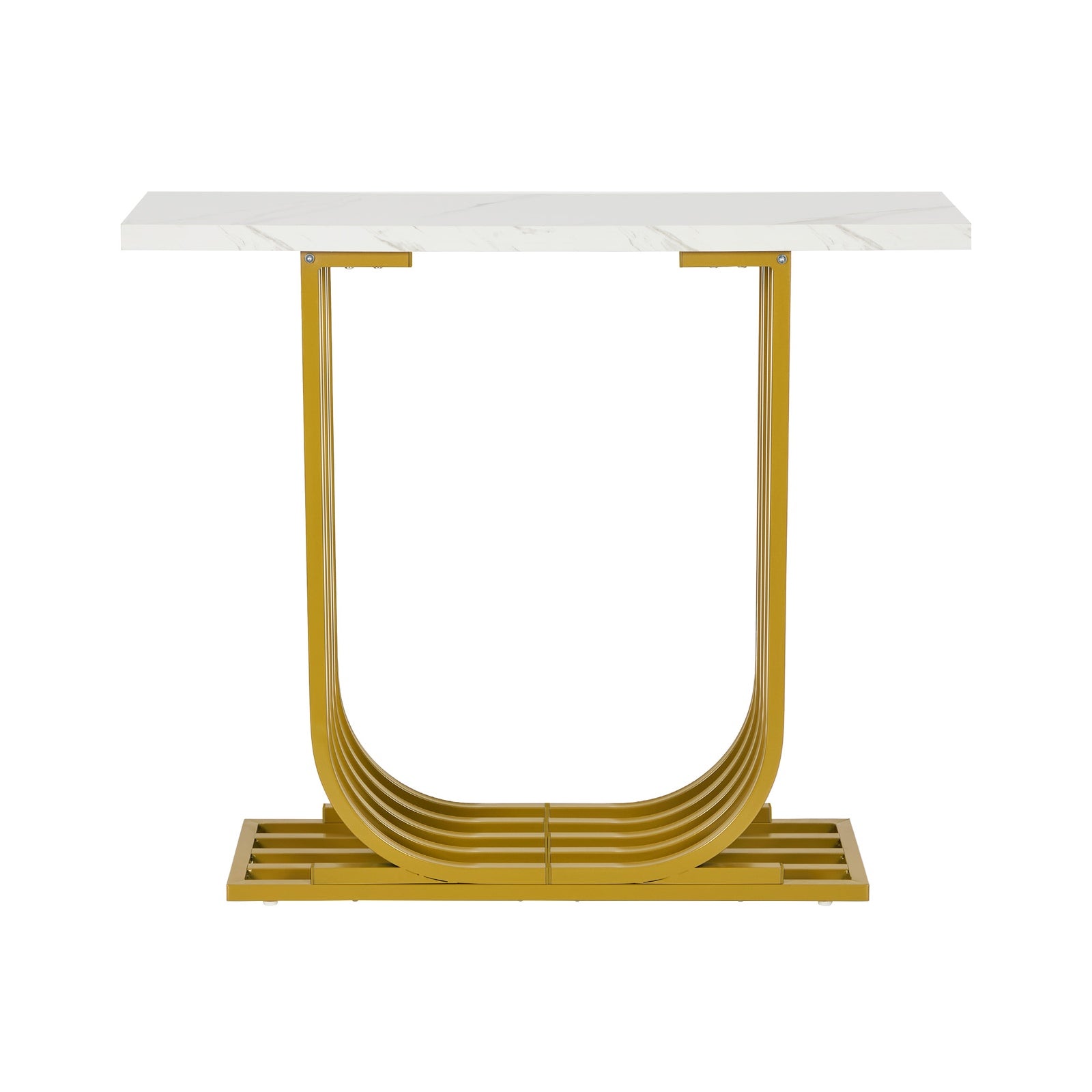 Oikiture Console Table Modern Hallway Desk Marble Effect Tabletop White&Gold - Sunyee