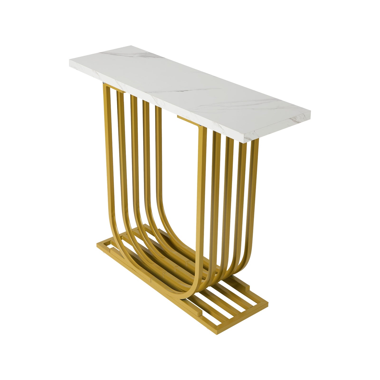 Oikiture Console Table Modern Hallway Desk Marble Effect Tabletop White&Gold - Sunyee