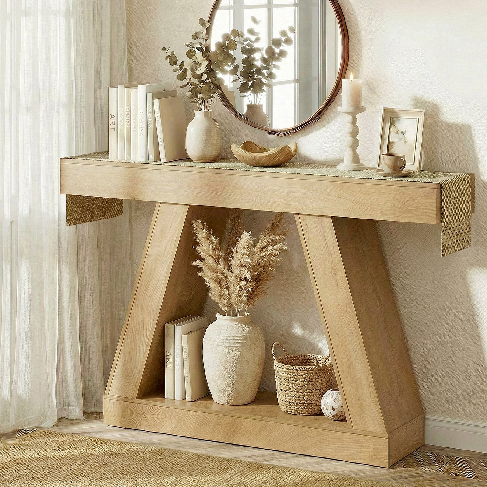 Oikiture Console Table Hallway Narrow Sofa Table Entryway Display Shelf