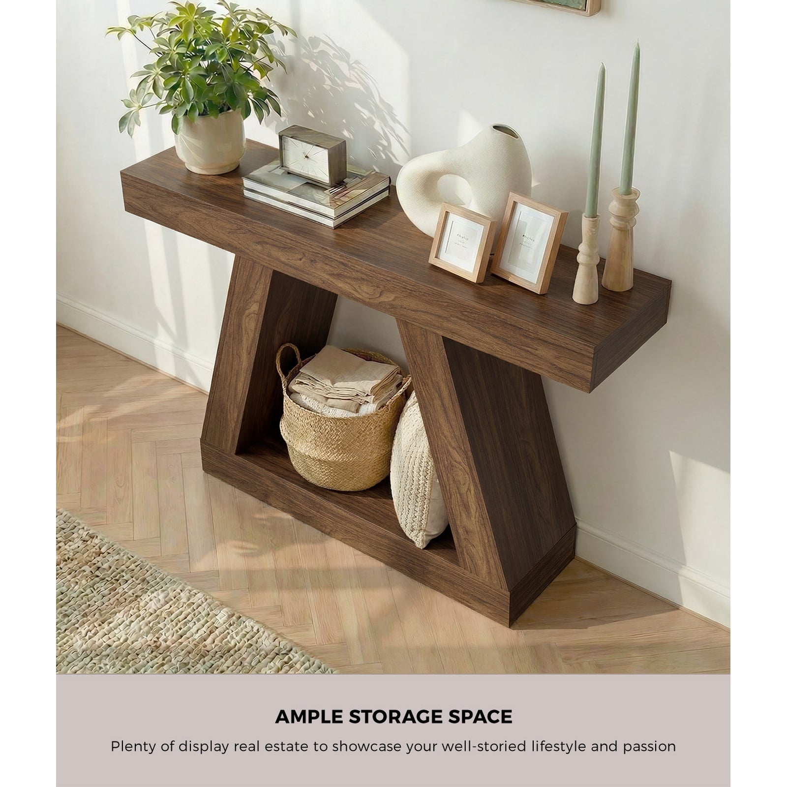 Oikiture Console Table Hallway Narrow Sofa Table Entryway Display Shelf Walnut