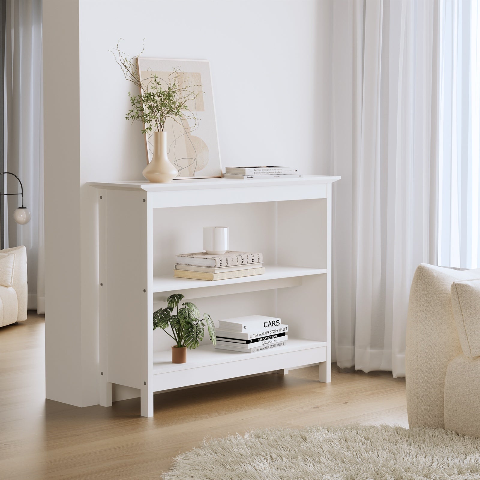 Oikiture 3-Tier Console Table Open Shelf Wood Sofa Table Hall Side Entry White - Sunyee